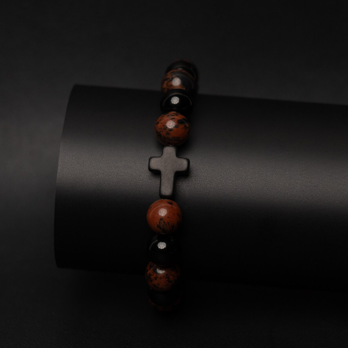 Męska Bransoletka Obsydian z Krzyżykiem